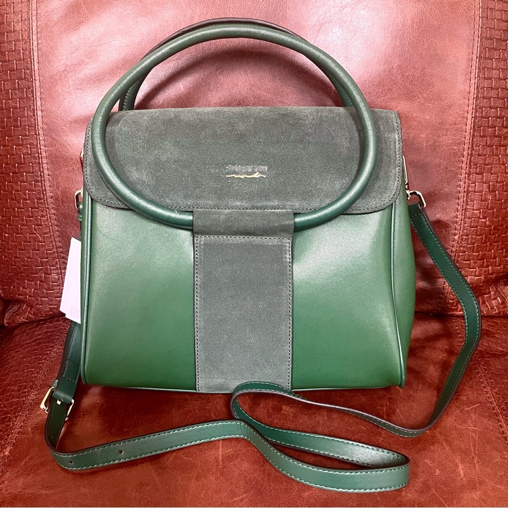 Forest Green Top-Handle Crossbody Bag with Suede Accents